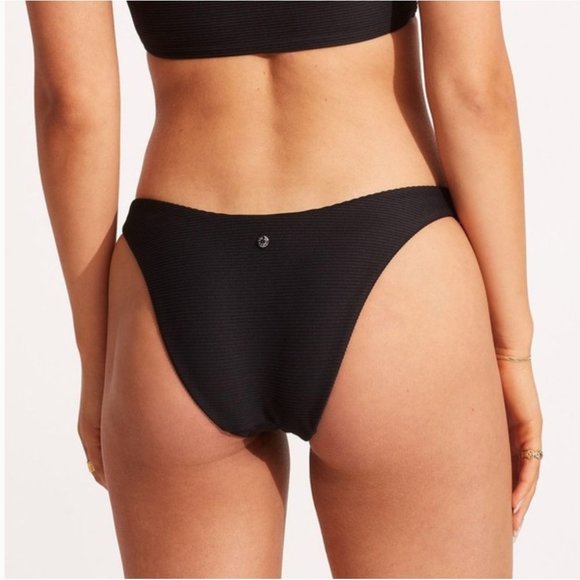 Seafolly Essentials Ribbed High Cut Leg Bikini Bottom Black 4 - Picture 2 of 7